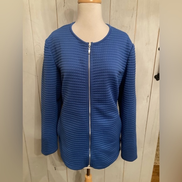 Chico's Jacket Womens Sz 3 Blue Quilted Full Zip Pockets Soft‎ Stretch - Picture 1 of 7